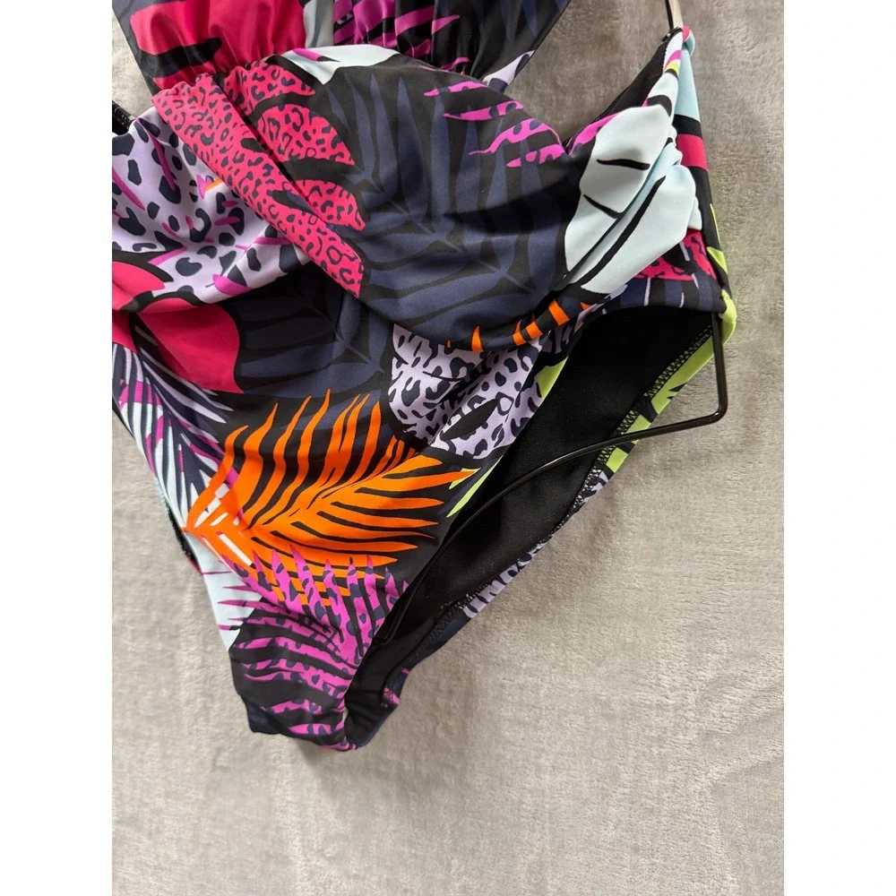 Bar III Womens Tropical Leopard Print Monokini Swimsuit Multicolor Sz XL NWT $94